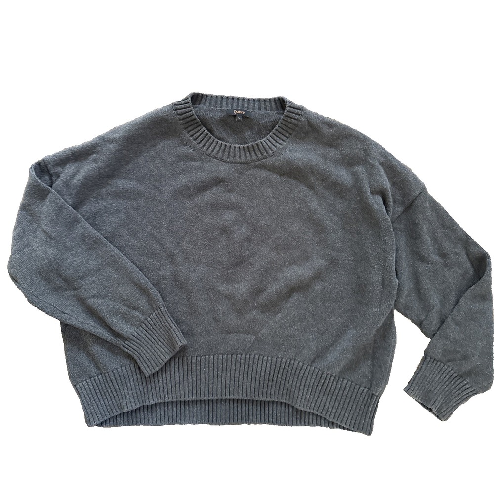 Quince Boyfriend Crew Sweater Women L Charcoal Gray 100% Organic Cotton Oversize